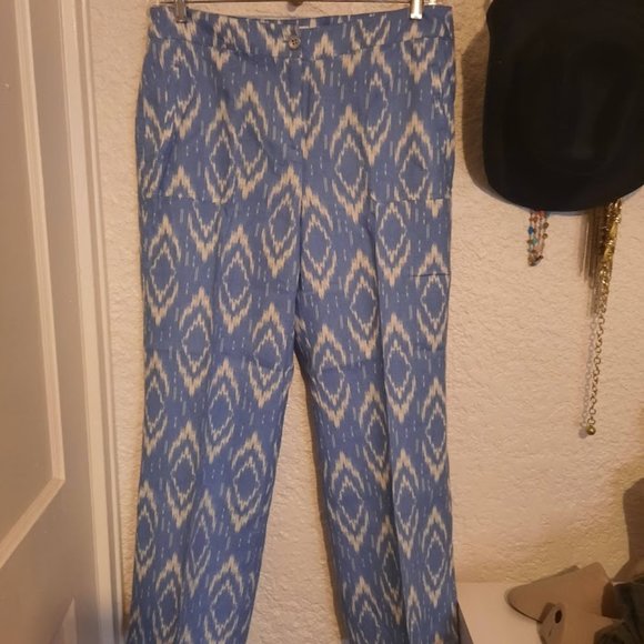Chico's Linen Ikat Wide Leg Pants NWOT Chico's 1.5 10/12 - Picture 1 of 4